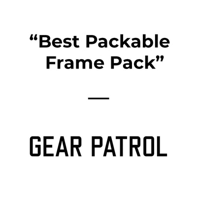 gear patrol logo with text "best packable frame pack"