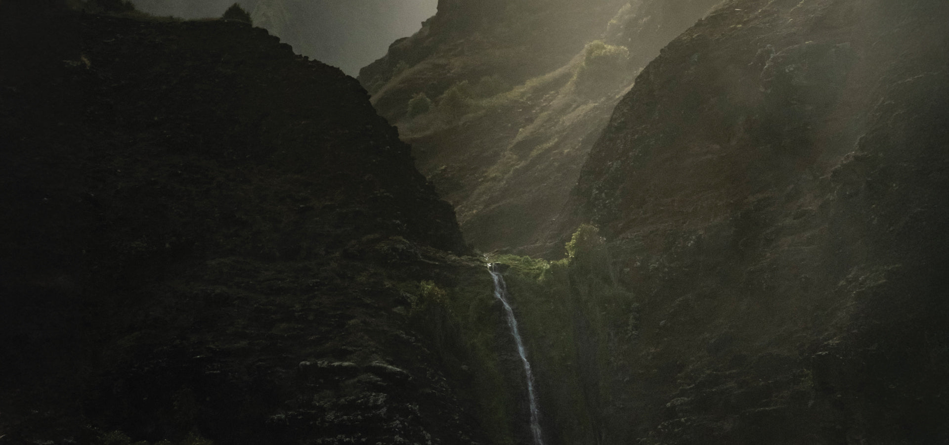 Moody hawaiian waterfall