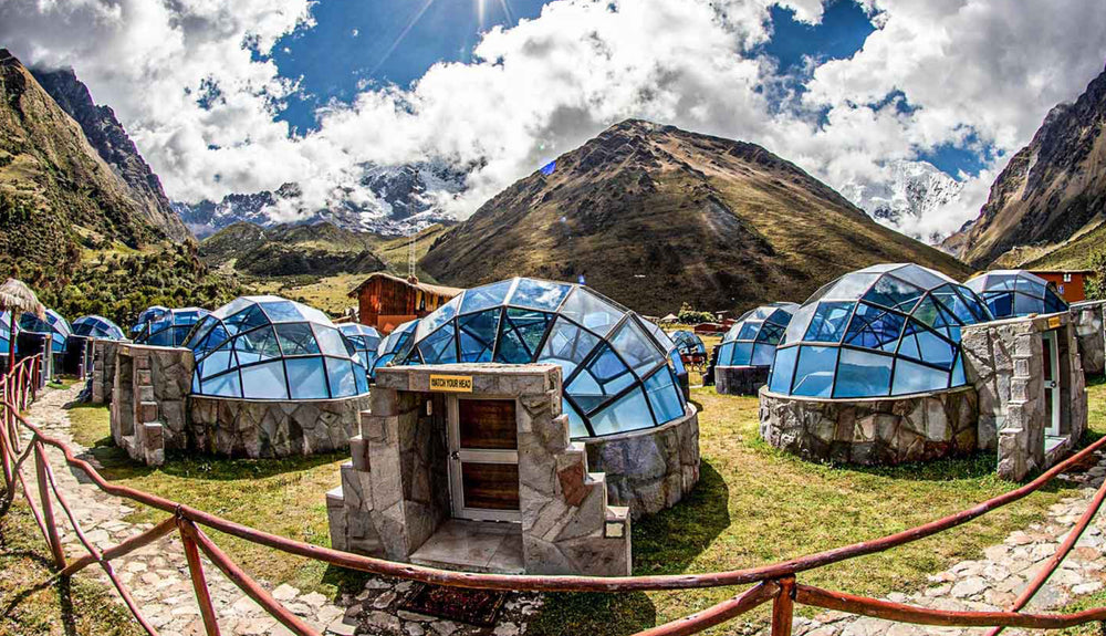 domed dwellings in mountains along the Salkantay Trek in Peru