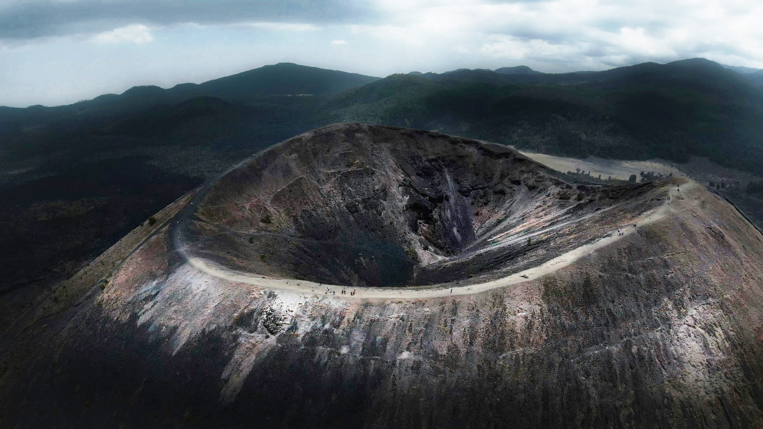 arial view of giant dormant volcano