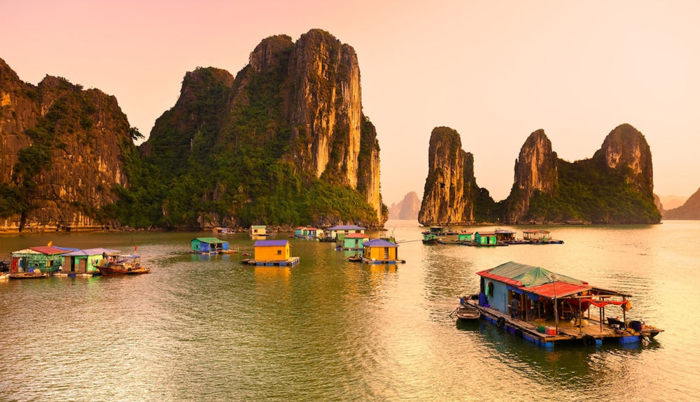 remote vietnam bay at sunset